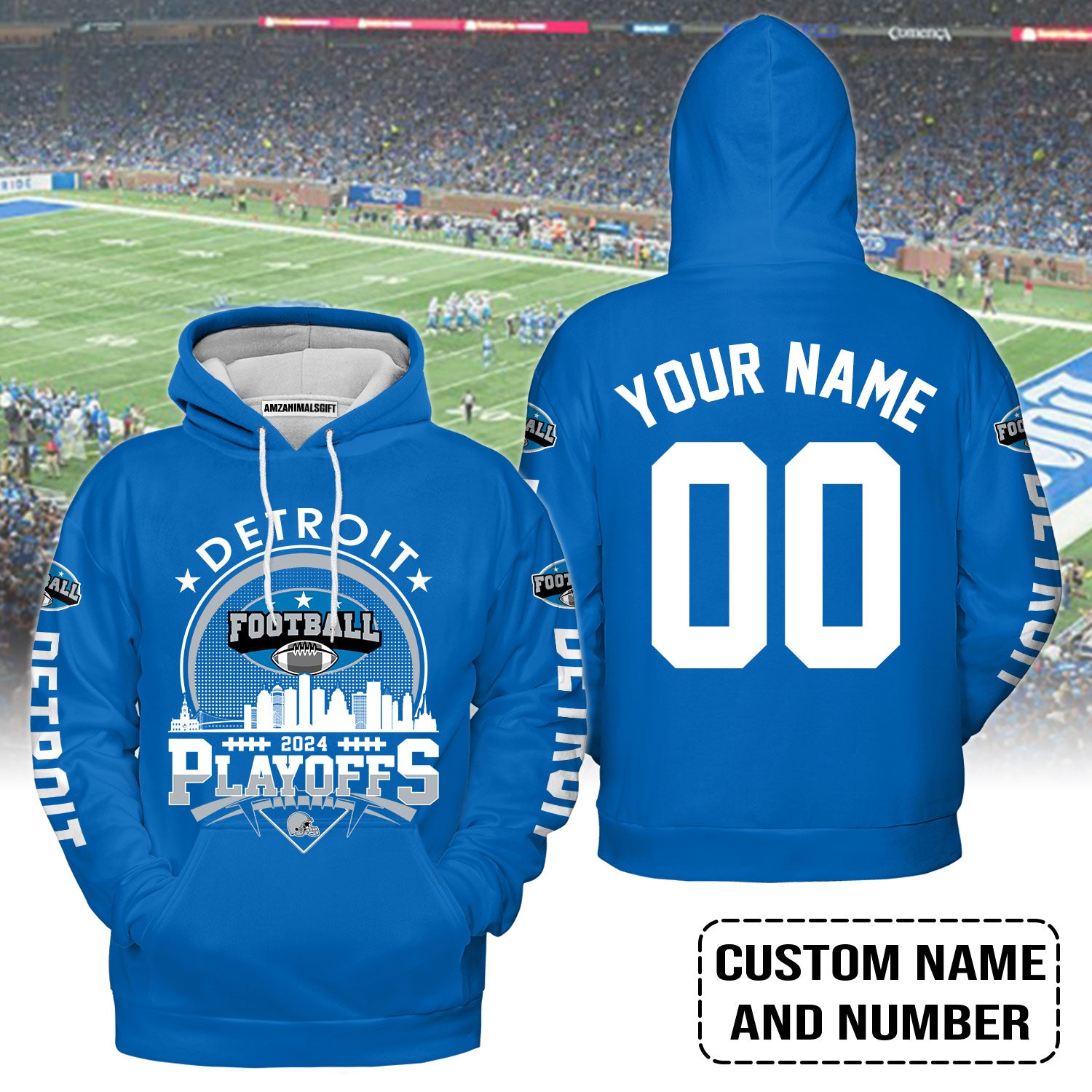 Detroit Football 2023-2024 Playoffs Skyline Custom Hoodie, Detroit Game Day Hoodie, Playoffs Shirts For Detroit Football Fans