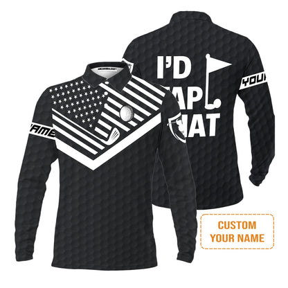 Men Golf Long Sleeve Polo Shirt - Personalized Golf American Flag Golf Long Sleeve Polo Shirt, I'd Tap That Golf Custom Shirt