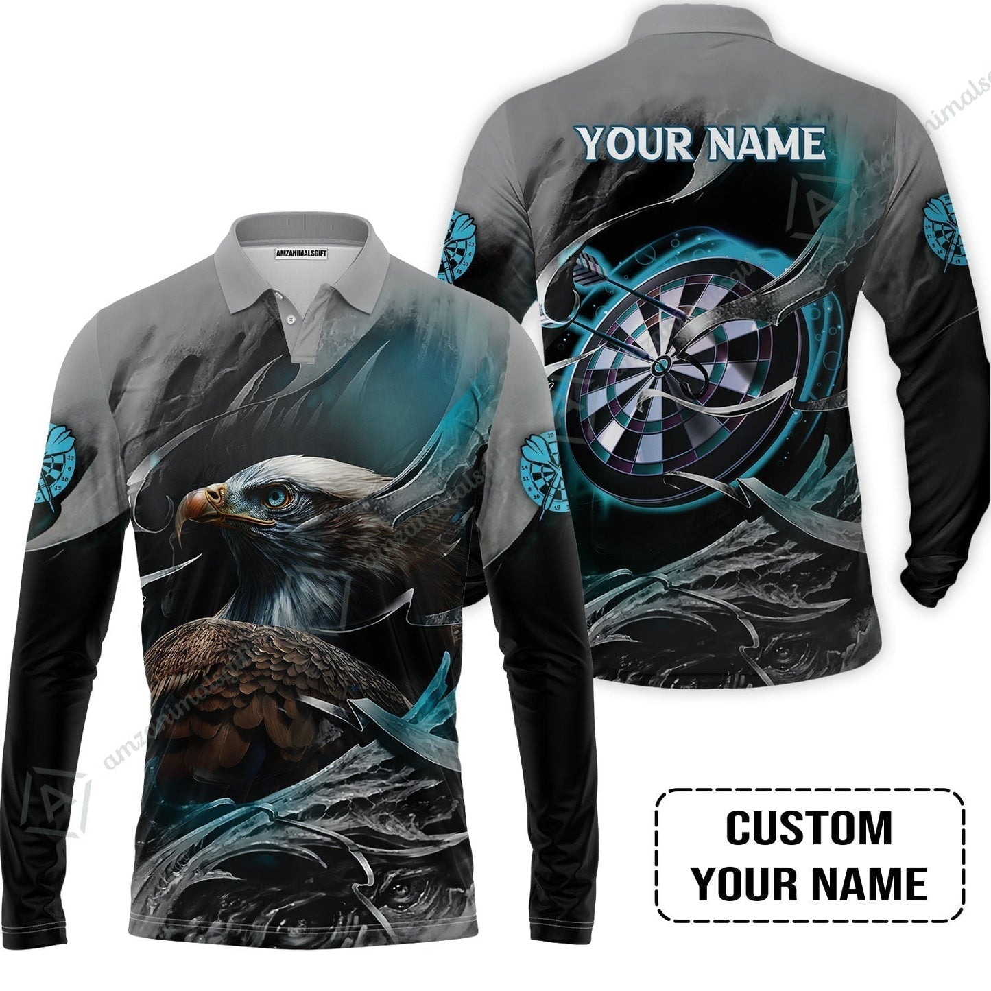 Customized Name Darts T-Shirt, Bullseye Dartboard Personalized Eagle And Darts T-Shirt