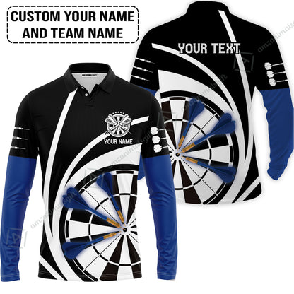 Customized Name & Text Darts Polo Shirt, Personalized Name Blue Dark Darts Team Polo Shirt