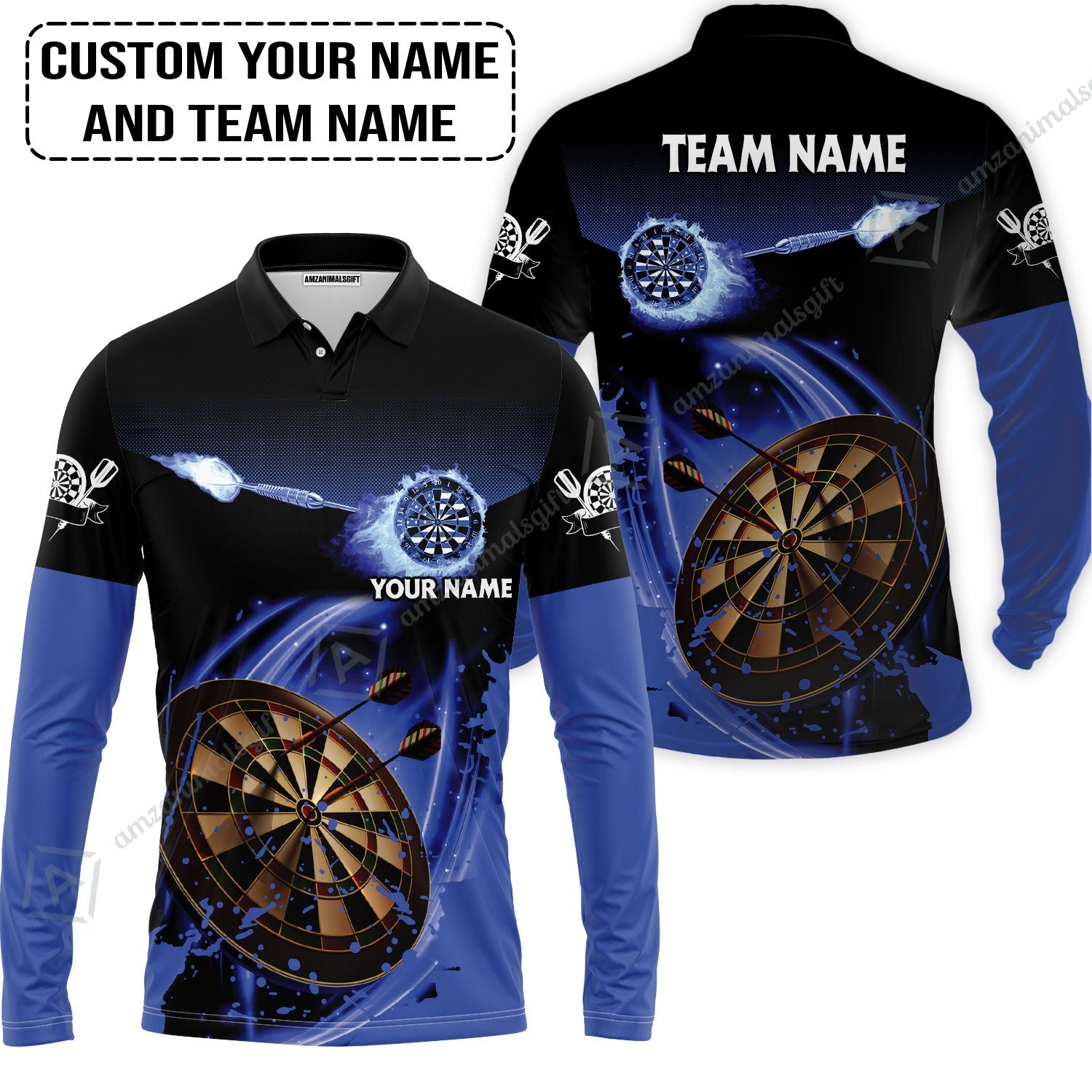 Customized Fire Darts Long Polo Shirt, Personalized Darts For Team Long Polo Shirt