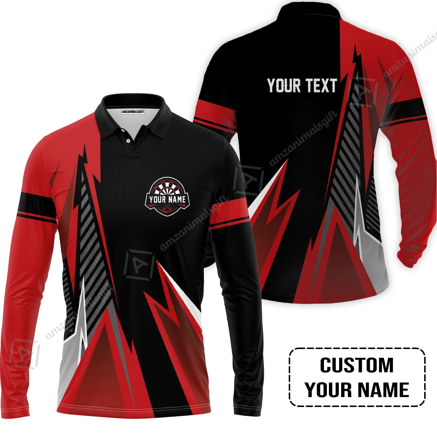 Customized Name & Text Darts Long Polo Shirt, Personalized Name Darts Long Polo Shirt