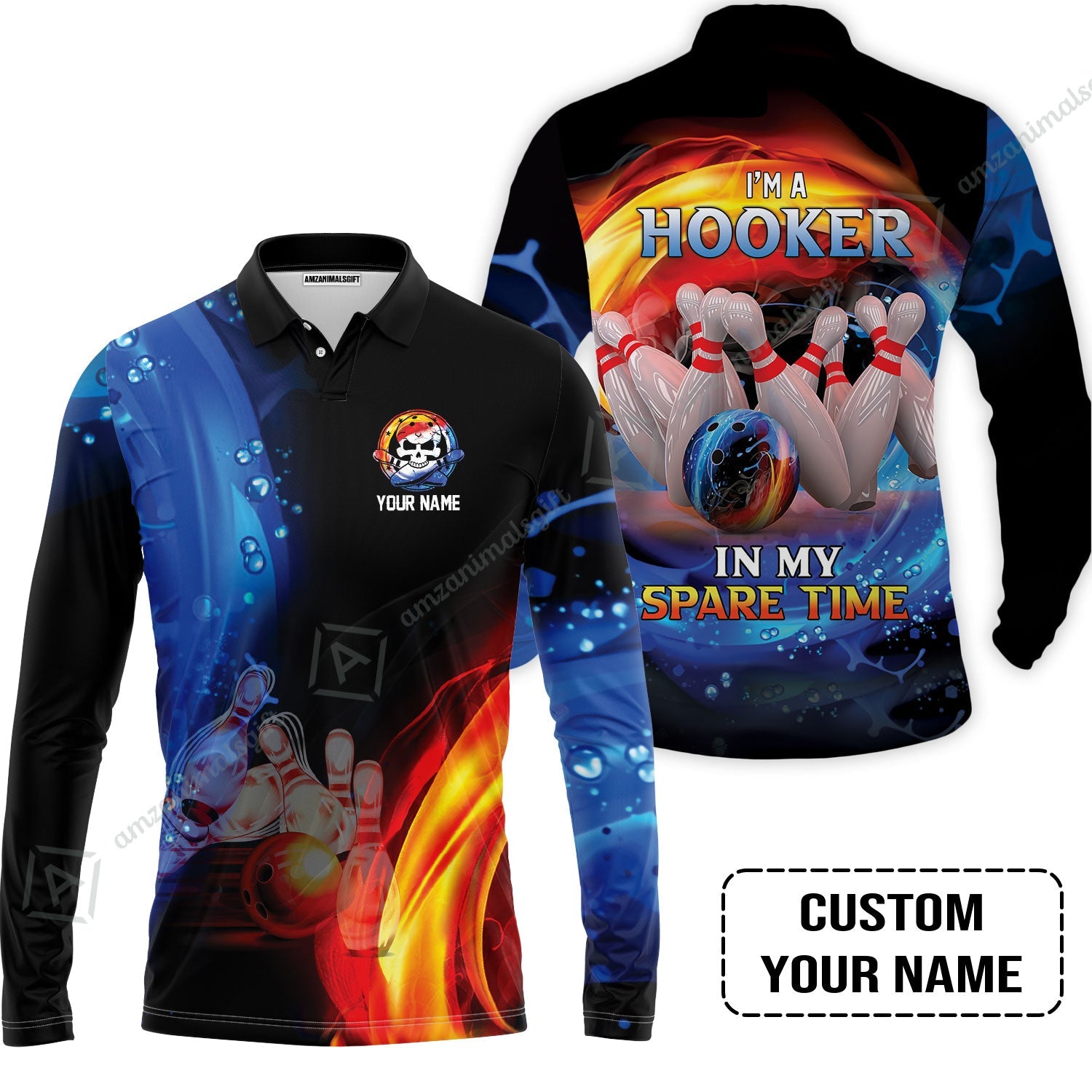 Customized Name Bowling Long Polo Shirt - Bowling I'm A Hooker In My Spare Time Personalized Long Polo Shirt