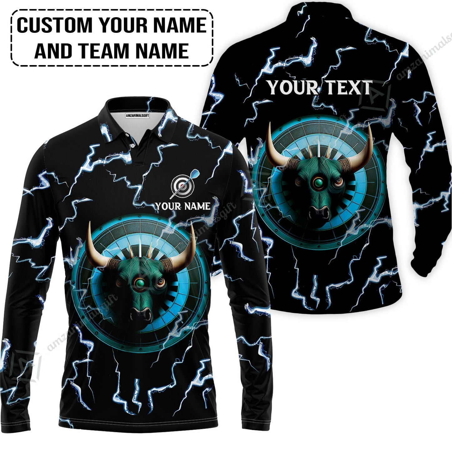 Customized Name & Text Darts Long Polo Shirt, Personalized Name Bullseye Dartboard Long Polo Shirt