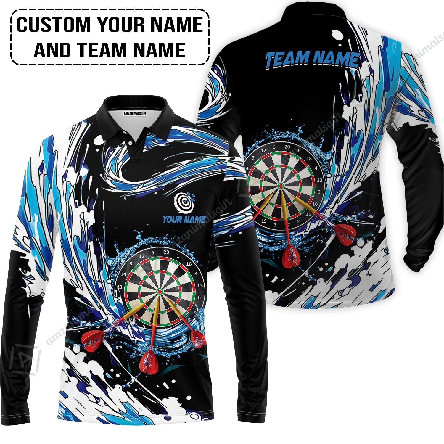 Custom Breath Of Water Darts Long Polo Shirt, Personalized Darts For Team Long Polo Shirt