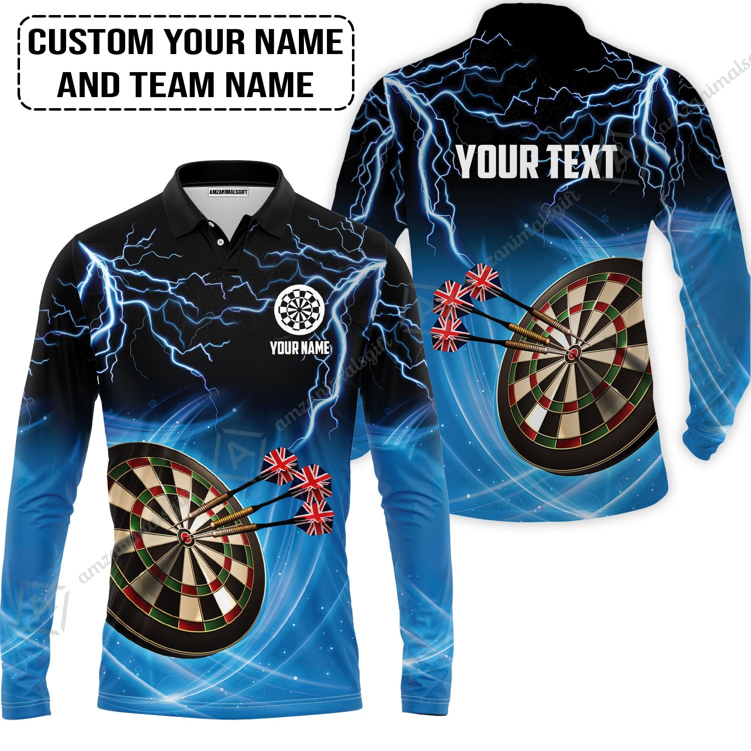 Customized Name & Text Darts Long Polo Shirt, Kingdom of England Darts Personalized Darts Long Polo Shirt