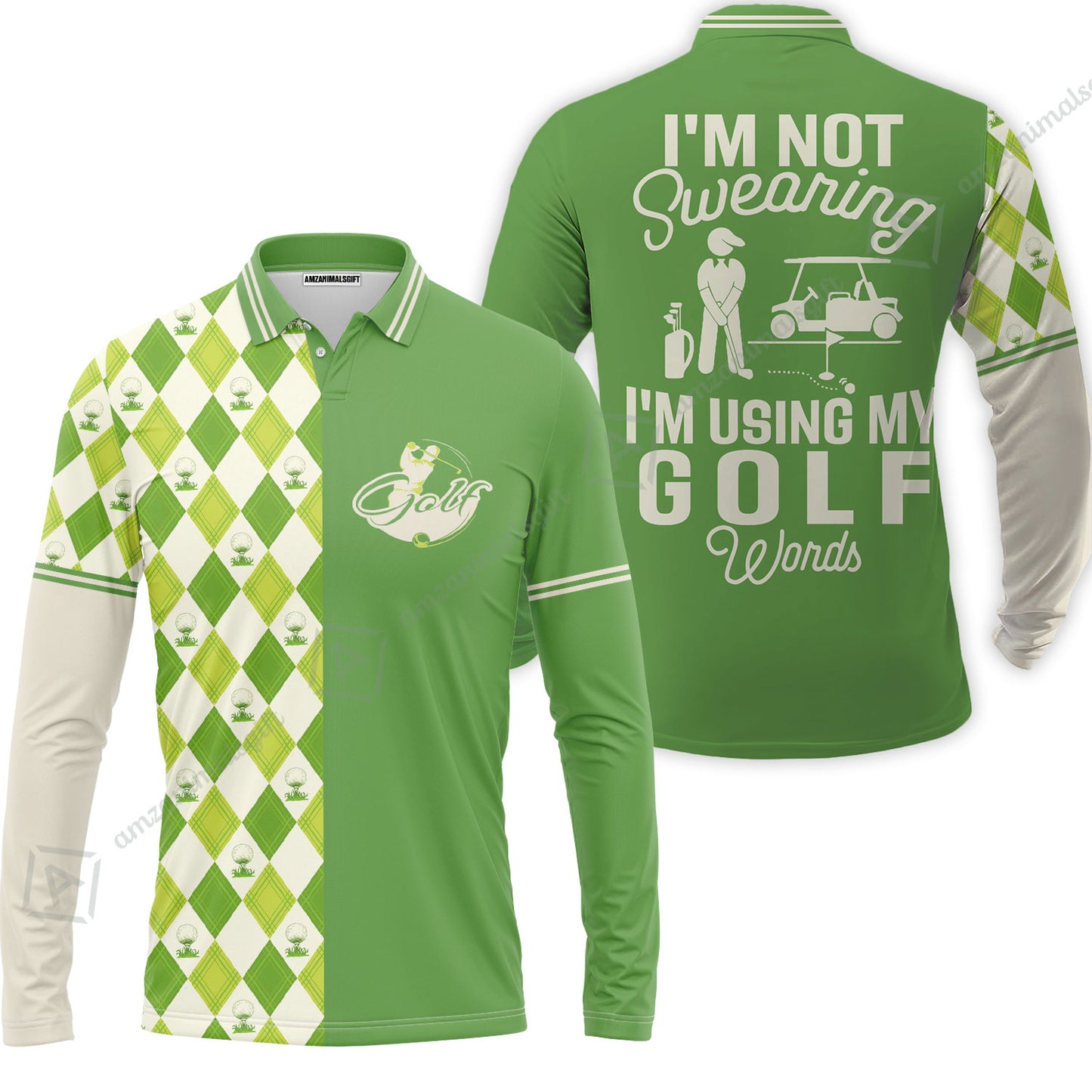 Golf Women Polo Shirt, I'm Not Swearing I'm Using My Golf Words Women Polo Shirt, Green Argyle Pattern Women Polo Shirt