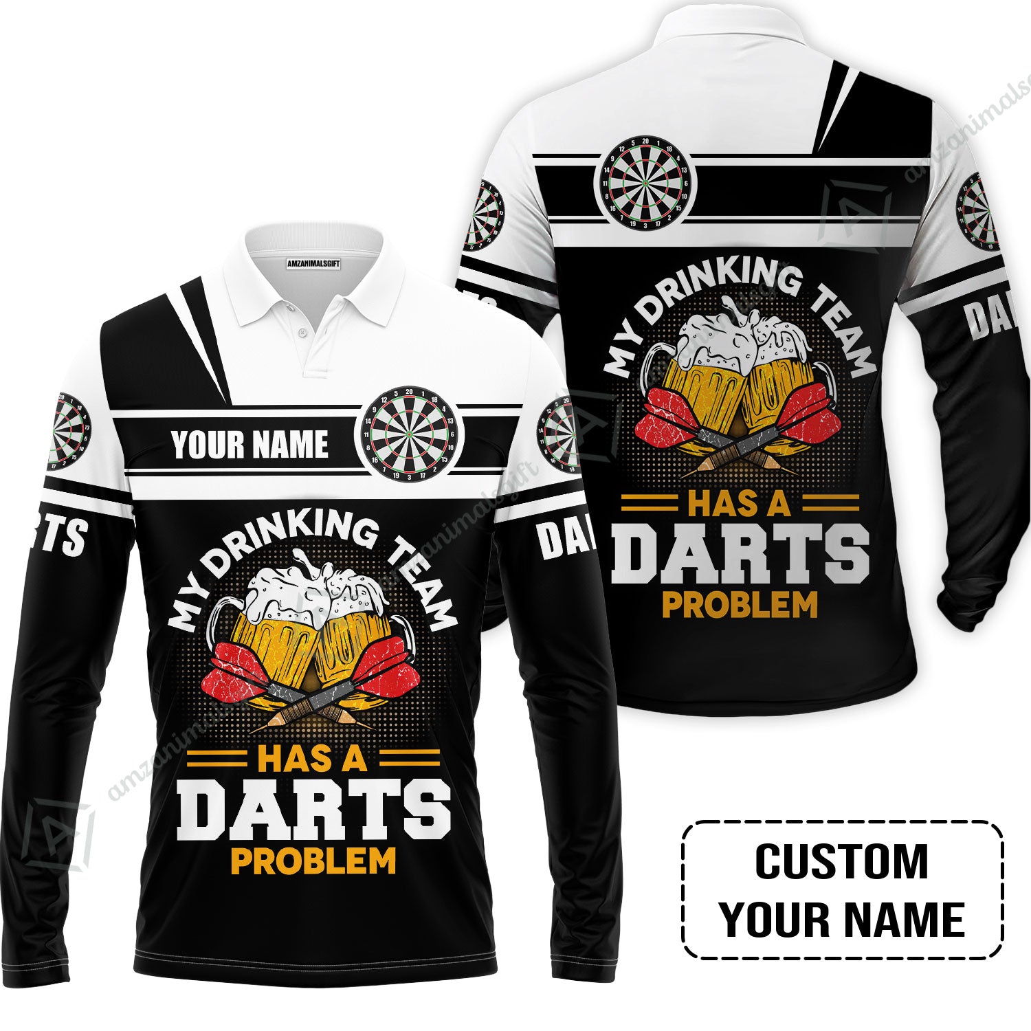 Customized Darts Long Polo Shirt, Personalized My Drinking Team Beer Darts Long Polo Shirt