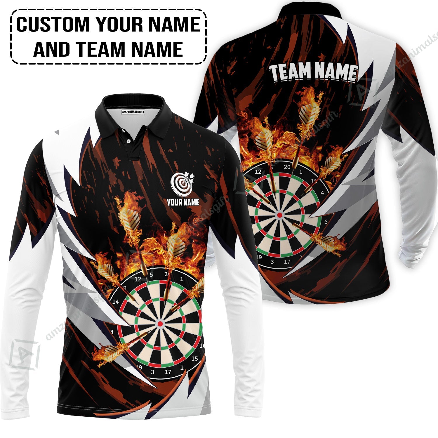 Customized Fire Thunderstorm Darts Long Polo Shirt, Personalized Darts Long Polo Shirt