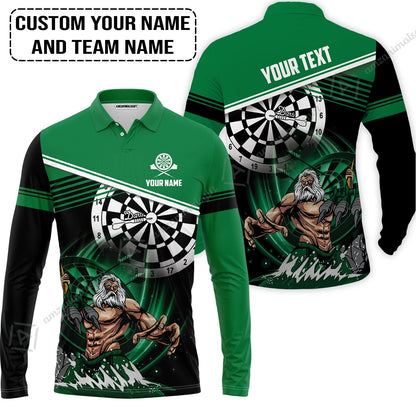 Customized Name & Text Darts Zip Polo Shirt, Personalized Name Poseidon Darts Zip Polo Shirt