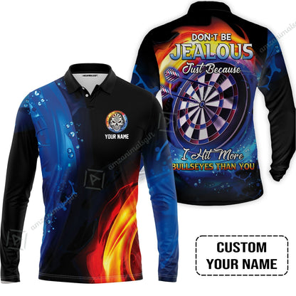 Customized Name Darts Zip Polo Shirt, Don't Be Jealous Personalized Skull Logo And Darts Zip Polo Shirt