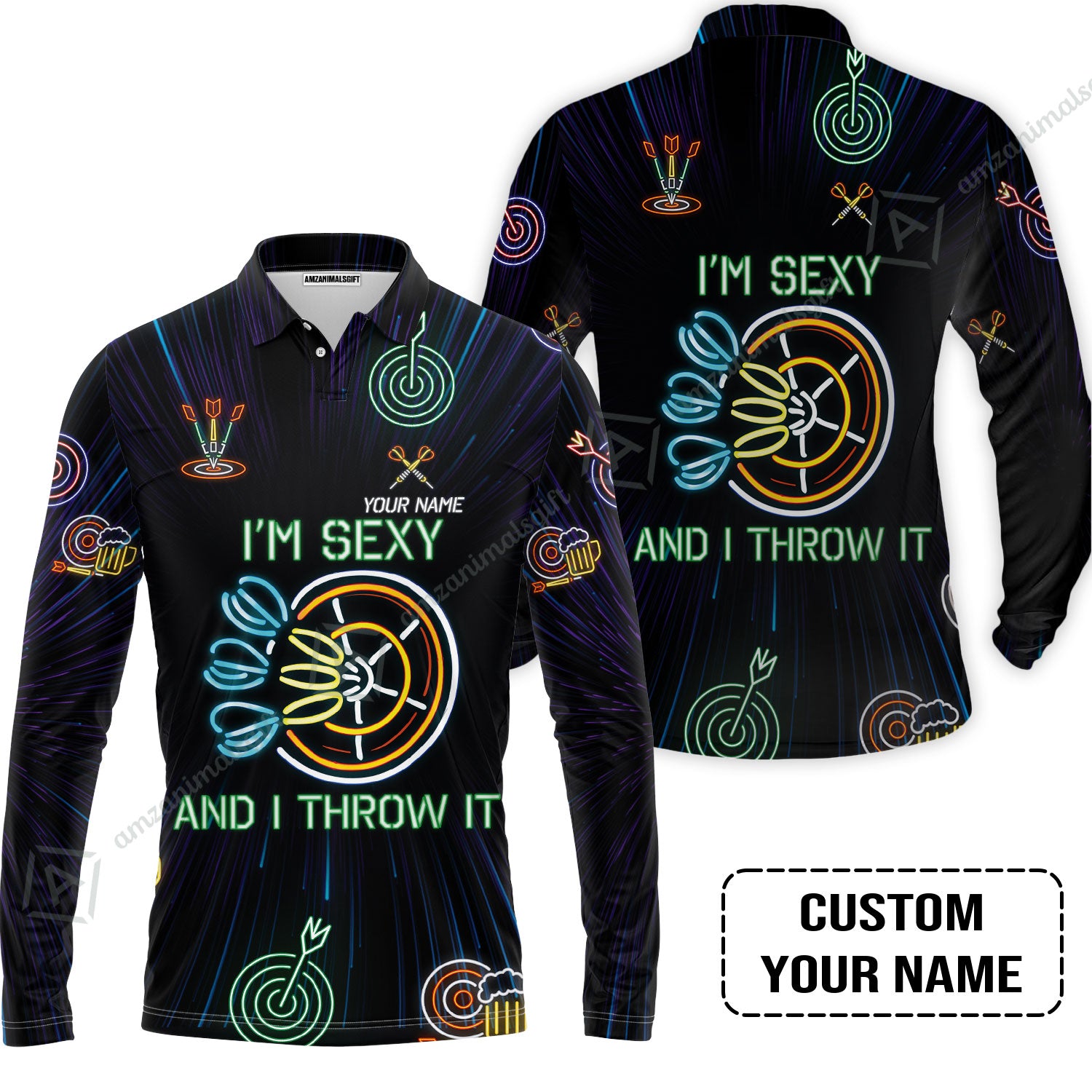 Customized Darts Long Polo Shirt, Personalized I'm Sexy And I Throw It Darts Long Polo Shirt