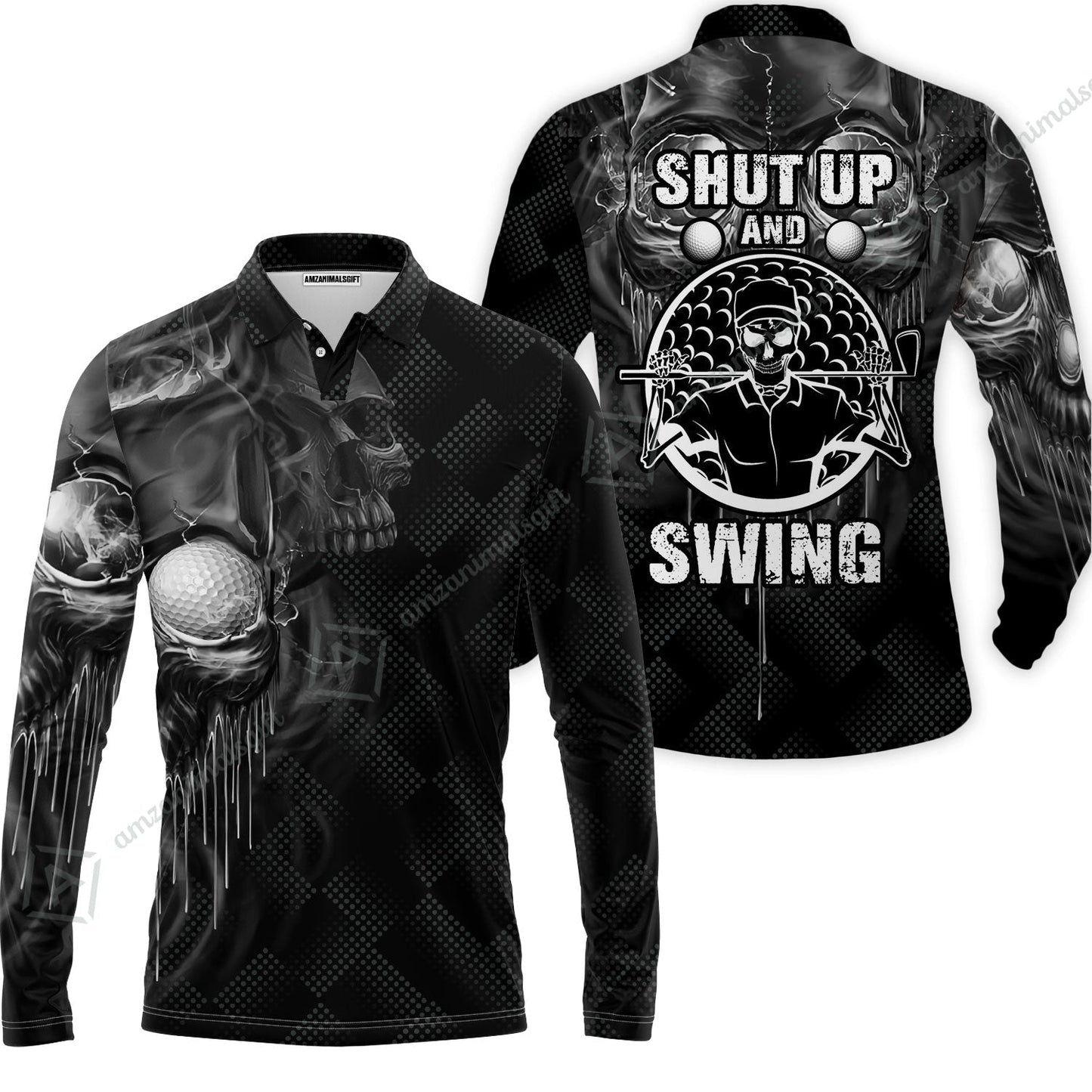 Men Golf T-Shirt - Scary Skull Golf Shut Up Shirt Design For Men, Best Halloween T-Shirt