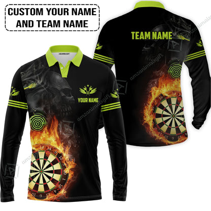 Customized Name & Team Darts Polo Shirt, Skull Darts Flame Personalized Darts Polo Shirt