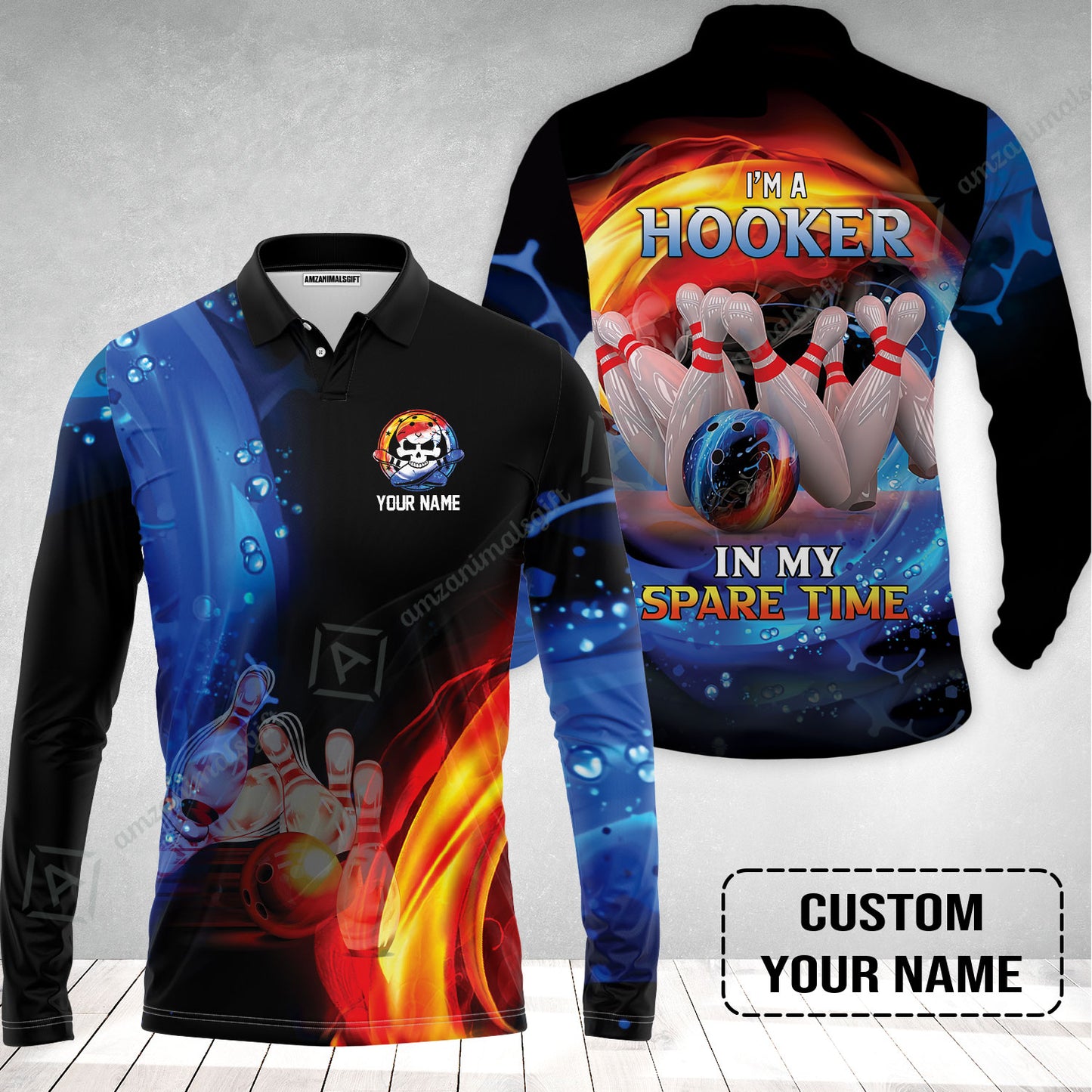 Customized Name Bowling Long Polo Shirt - Bowling I'm A Hooker In My Spare Time Personalized Long Polo Shirt