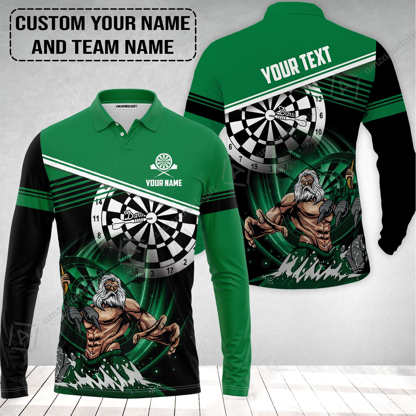 Customized Name & Text Darts Long Polo Shirt, Personalized Name Poseidon Darts Long Polo Shirt