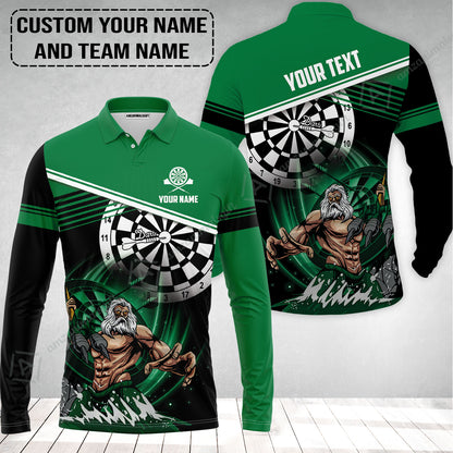 Customized Name & Text Darts Long Polo Shirt, Personalized Name Poseidon Darts Long Polo Shirt