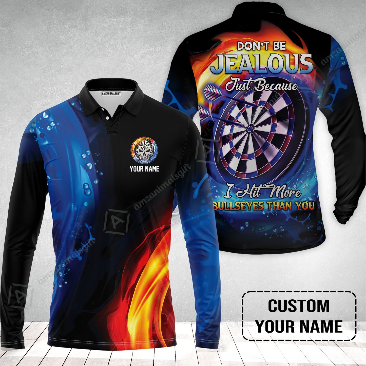 Customized Name Darts Long Polo Shirt, Don't Be Jealous Personalized Skull Logo And Darts Long Polo Shirt