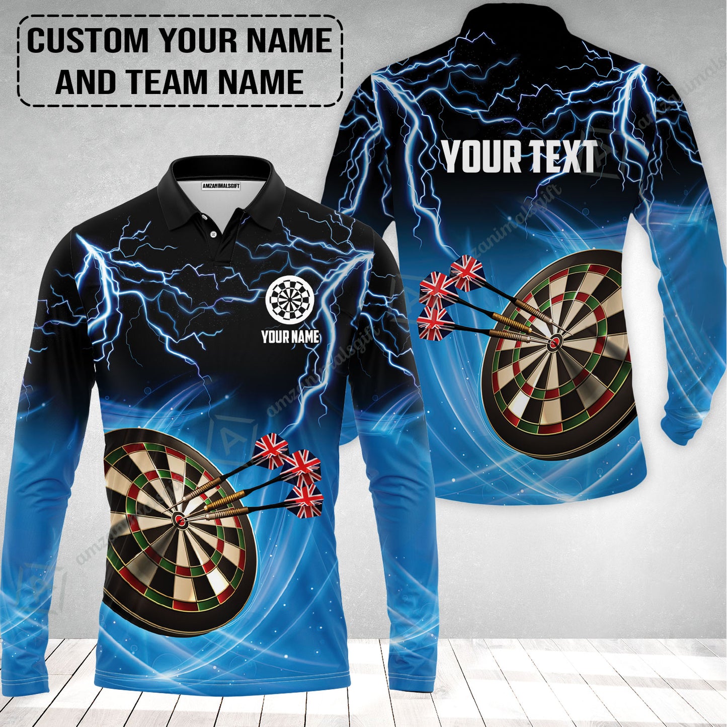 Customized Name & Text Darts Long Polo Shirt, Kingdom of England Darts Personalized Darts Long Polo Shirt