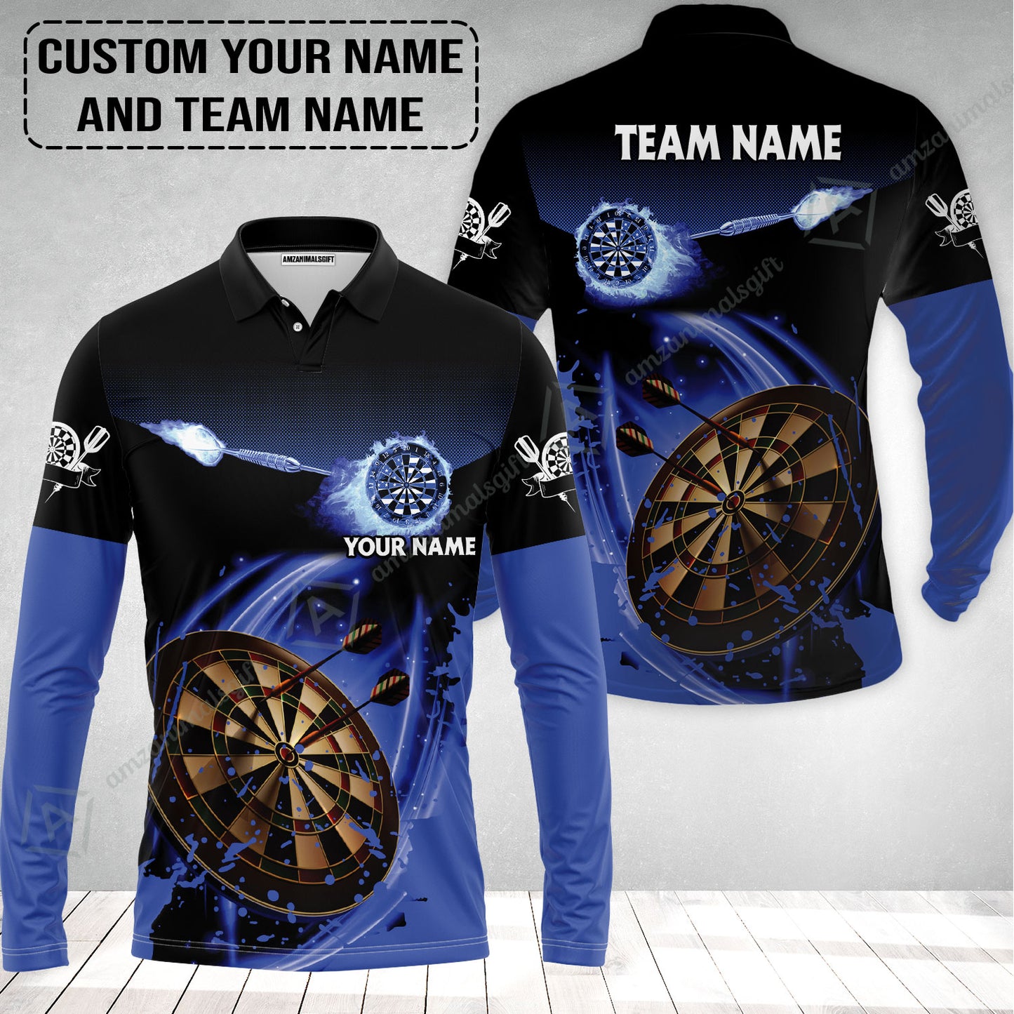 Customized Fire Darts Long Polo Shirt, Personalized Darts For Team Long Polo Shirt