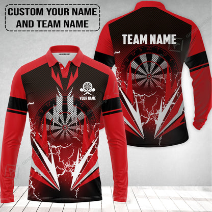 Customized Name & Team Name Darts Long Polo Shirt, Thunder Lighting Darts Personalized Darts Long Polo Shirt