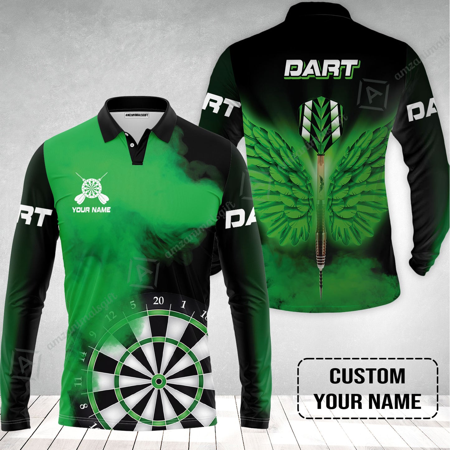 Customized Darts Long Polo Shirt, Darts Wings, Personalized Name Long Polo Shirt - Perfect Gift For Darts Lovers, Darts Players