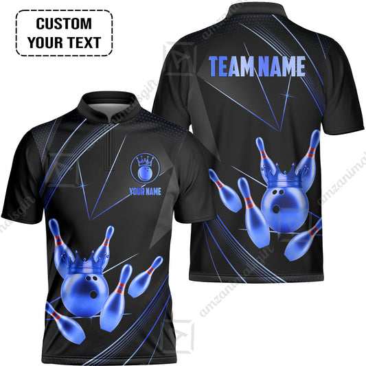 Custom Bowling Jerseys Shirts Women Quarter-Zip Polo,  Bowling Ball & Pins Premium Crown Customized Name And Team Name, custom bowling uniforms