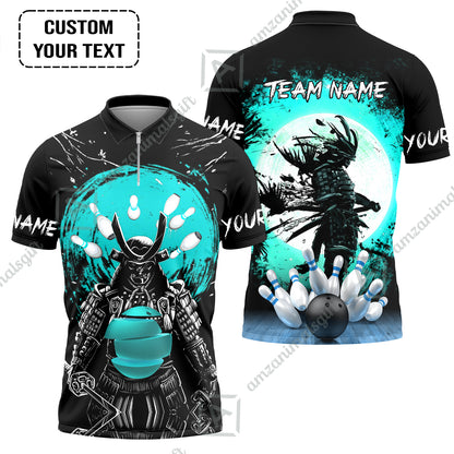 Custom Bowling Team Jerseys Polo Shirts, Bowling uniforms Ball And Pins Samurai Multicolor Options Personalized Name And Team Name