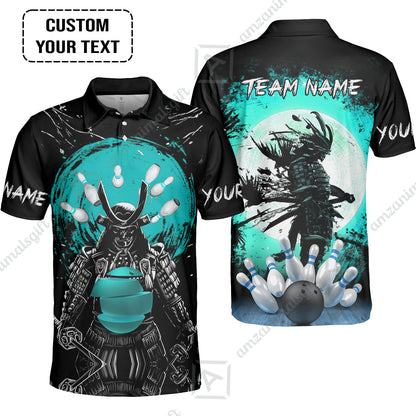 Custom Bowling Team Jerseys Polo Shirts, Bowling uniforms Ball And Pins Samurai Multicolor Options Personalized Name And Team Name