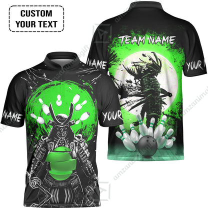 Custom Bowling Team Jerseys Polo Shirts, Bowling uniforms Ball And Pins Samurai Multicolor Options Personalized Name And Team Name
