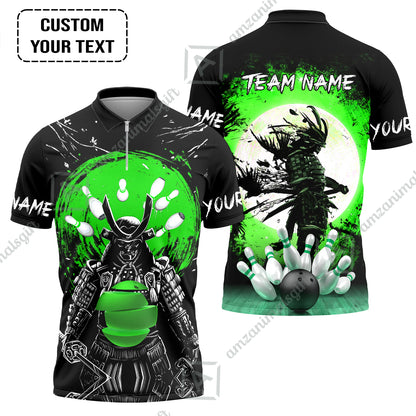 Custom Bowling Team Jerseys Polo Shirts, Bowling uniforms Ball And Pins Samurai Multicolor Options Personalized Name And Team Name