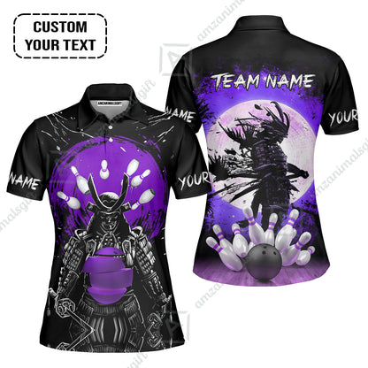 Custom Bowling Team Jerseys Polo Shirts, Bowling uniforms Ball And Pins Samurai Multicolor Options Personalized Name And Team Name