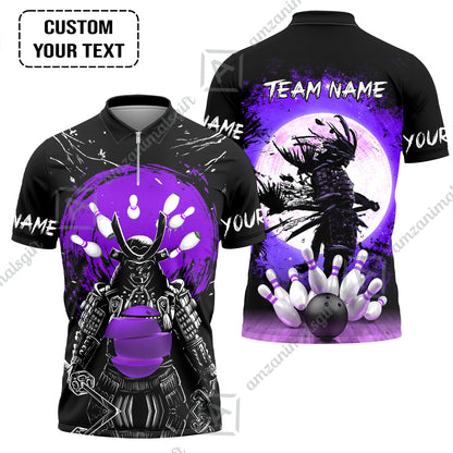 Custom Bowling Team Jerseys Polo Shirts, Bowling uniforms Ball And Pins Samurai Multicolor Options Personalized Name And Team Name