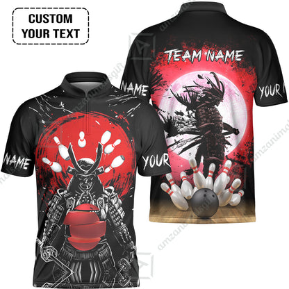 Custom Bowling Team Jerseys Polo Shirts, Bowling uniforms Ball And Pins Samurai Multicolor Options Personalized Name And Team Name