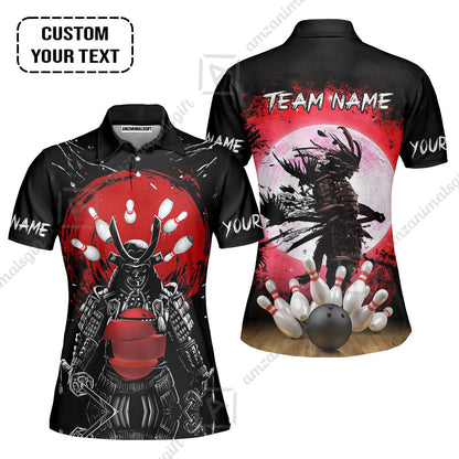 Custom Bowling Team Jerseys Polo Shirts, Bowling uniforms Ball And Pins Samurai Multicolor Options Personalized Name And Team Name
