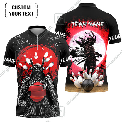 Custom Bowling Team Jerseys Polo Shirts, Bowling uniforms Ball And Pins Samurai Multicolor Options Personalized Name And Team Name