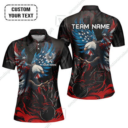 Custom Bowling Team Jerseys, Bowling uniforms Quarter-Zip Polo, Bowling Ball & Pins Almighty American Eagle Customized Name And Team Name