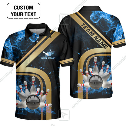 Custom Bowling Team Jerseys Polo Shirts, Bowling uniforms Ball & Pins Water And Flame Multicolor Options Personalized Name And Team Name