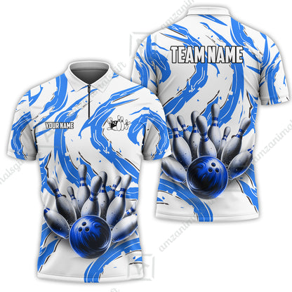 Custom Sport Bowling Team Jersey, Sport Bowling Jersey Multicolor Polo Quarter-Zip Shirts, Bowling Uniforms Jerseys, Custom Name And Team Name