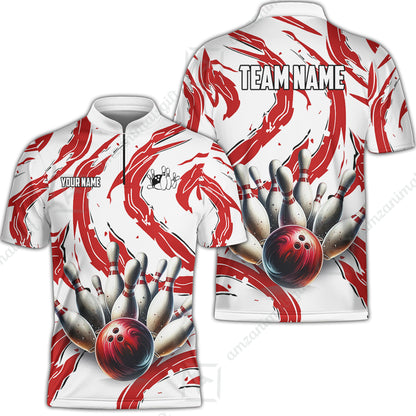 Custom Sport Bowling Team Jersey, Sport Bowling Jersey Multicolor Polo Quarter-Zip Shirts, Bowling Uniforms Jerseys, Custom Name And Team Name