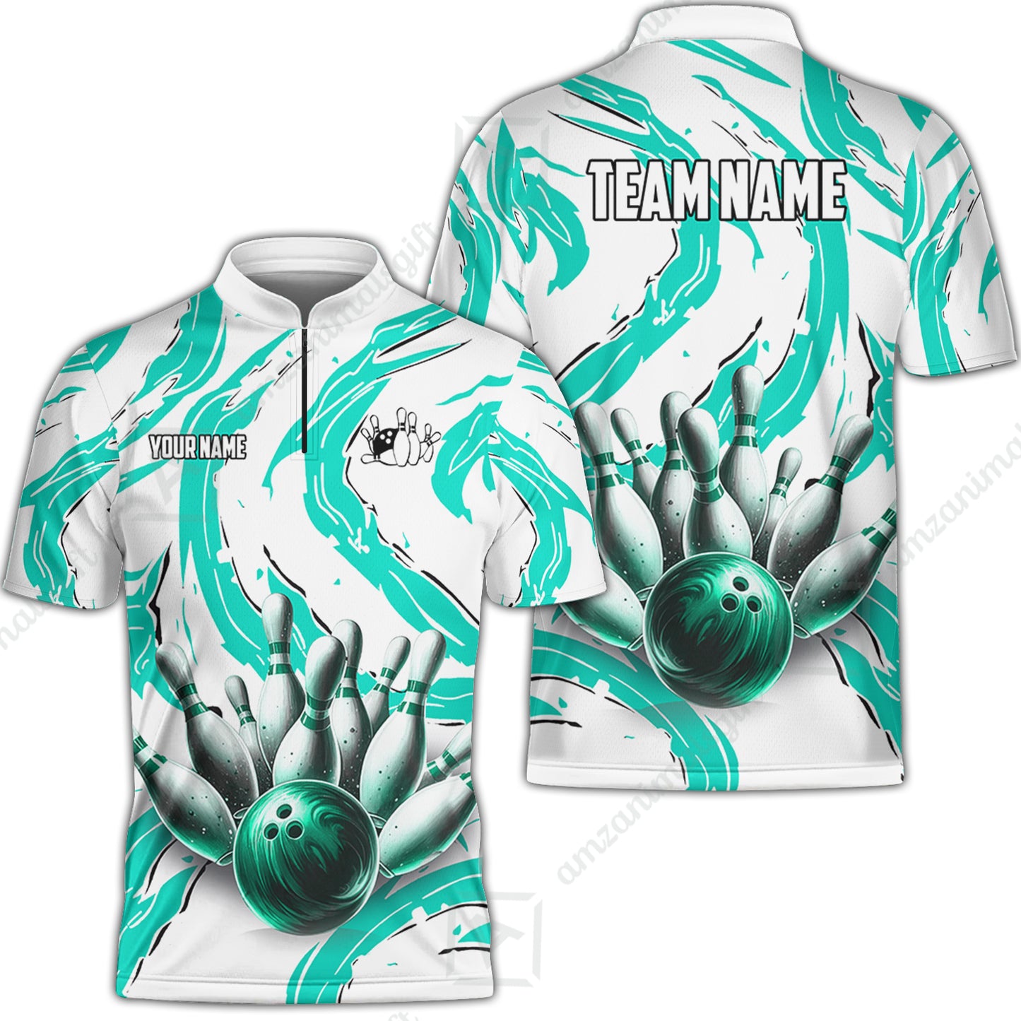 Custom Sport Bowling Team Jersey, Sport Bowling Jersey Multicolor Polo Quarter-Zip Shirts, Bowling Uniforms Jerseys, Custom Name And Team Name