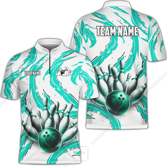 Custom Sport Bowling Team Jersey, Sport Bowling Jersey Multicolor Polo Quarter-Zip Shirts, Bowling Uniforms Jerseys, Custom Name And Team Name