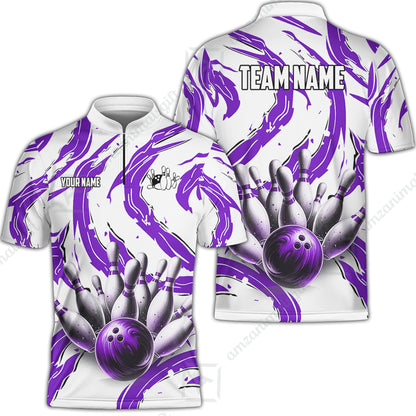 Custom Sport Bowling Team Jersey, Sport Bowling Jersey Multicolor Polo Quarter-Zip Shirts, Bowling Uniforms Jerseys, Custom Name And Team Name