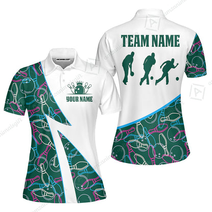Custom Bowling Team Bowling Jersey, Neon Pattern Bowling Jersey With Player Silhouettes Multicolor Polo Quarter-Zip Shirts, Custom Bowling Uniforms Jerseys
