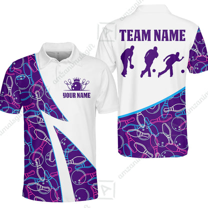 Custom Bowling Team Bowling Jersey, Neon Pattern Bowling Jersey With Player Silhouettes Multicolor Polo Quarter-Zip Shirts, Custom Bowling Uniforms Jerseys