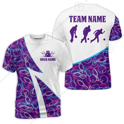 Custom Bowling Team Bowling Jersey, Neon Pattern Bowling Jersey With Player Silhouettes Multicolor Polo Quarter-Zip Shirts, Custom Bowling Uniforms Jerseys