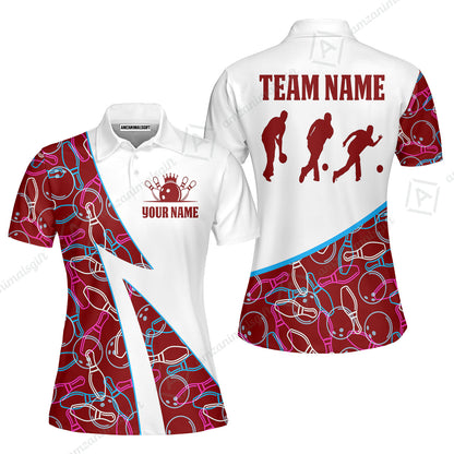 Custom Bowling Team Bowling Jersey, Neon Pattern Bowling Jersey With Player Silhouettes Multicolor Polo Quarter-Zip Shirts, Custom Bowling Uniforms Jerseys