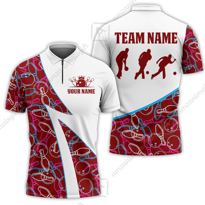 Custom Bowling Team Bowling Jersey, Neon Pattern Bowling Jersey With Player Silhouettes Multicolor Polo Quarter-Zip Shirts, Custom Bowling Uniforms Jerseys