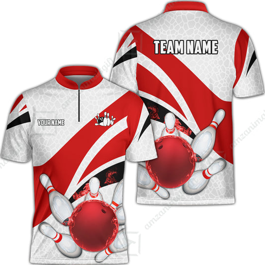 Custom Bowling Team Jersey, Ribbon Pattern Bowling Jersey Multicolor Polo Quarter-Zip Shirts, Bowling Uniforms Jerseys, Custom Name And Team Name