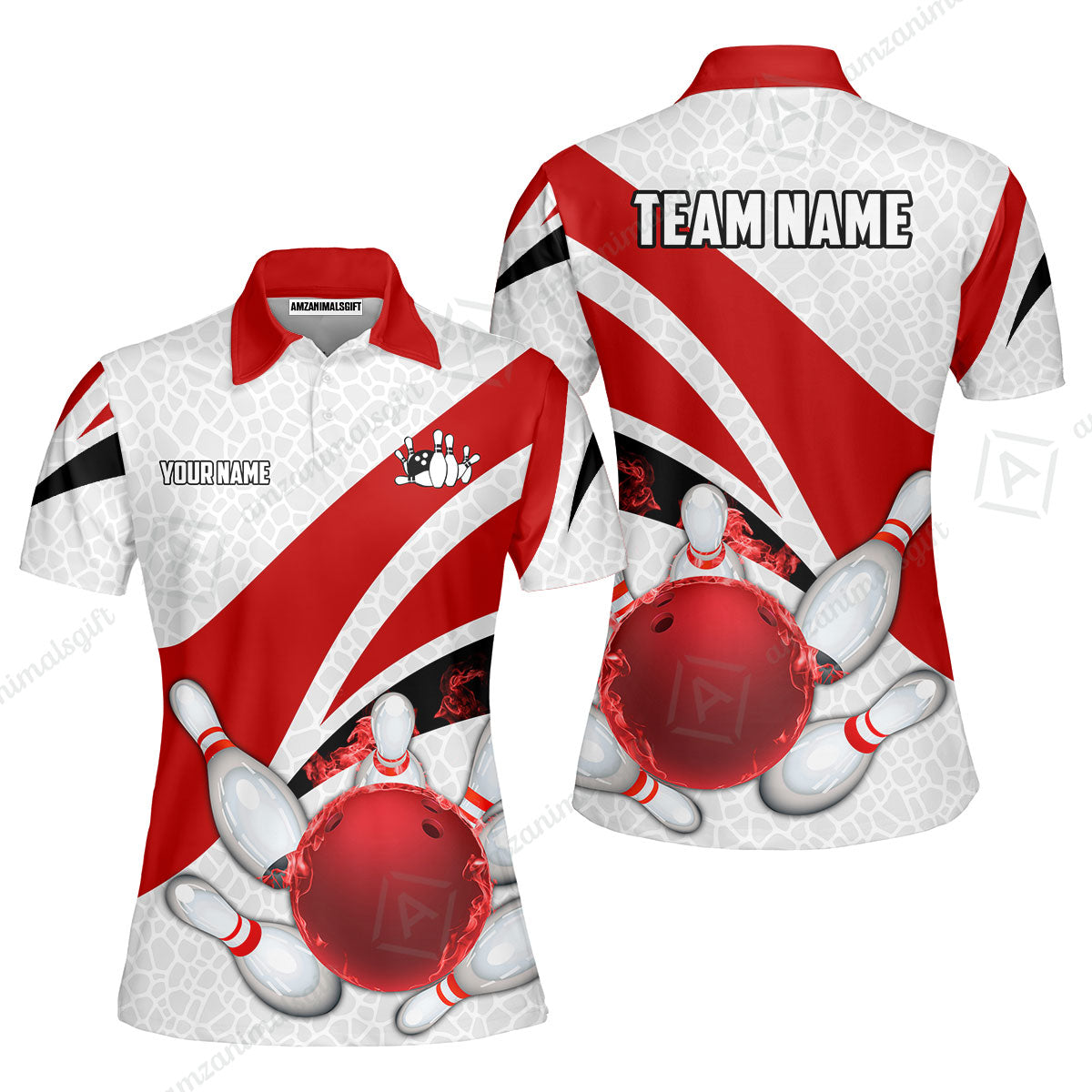 Custom Bowling Team Jersey, Ribbon Pattern Bowling Jersey Multicolor Polo Quarter-Zip Shirts, Bowling Uniforms Jerseys, Custom Name And Team Name